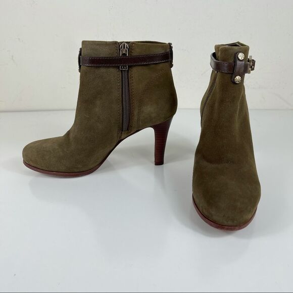 Tory Burch Patricia Mid Heel Suede Zip Up Almond Toe Bootie Ankle Boots Size 6 - Picture 10 of 16